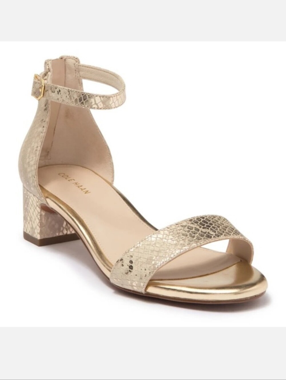 Cole Haan Amber Gold Snake-Texture Ankle-Strap Sandal